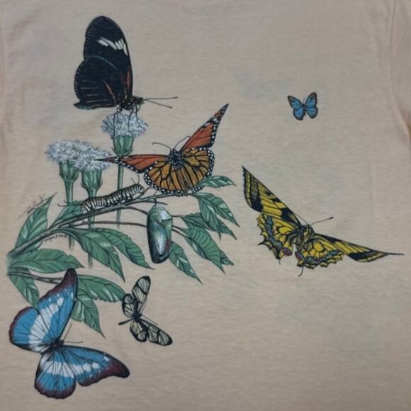 Vintage Harlequin Butterfly Graphic T-Shirt Salmon Large Single Stitch USA - Picture 3 of 12